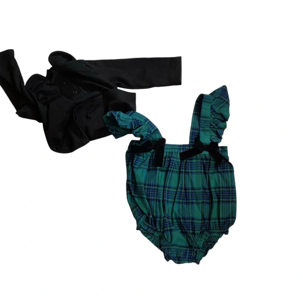 Cat & Jack Green and Black Plaid 2 piece long sleeve and diaper cover.